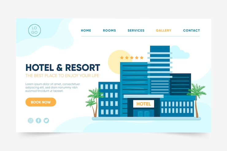 Vetor grátis modelo ilustrado de página de destino de hotel