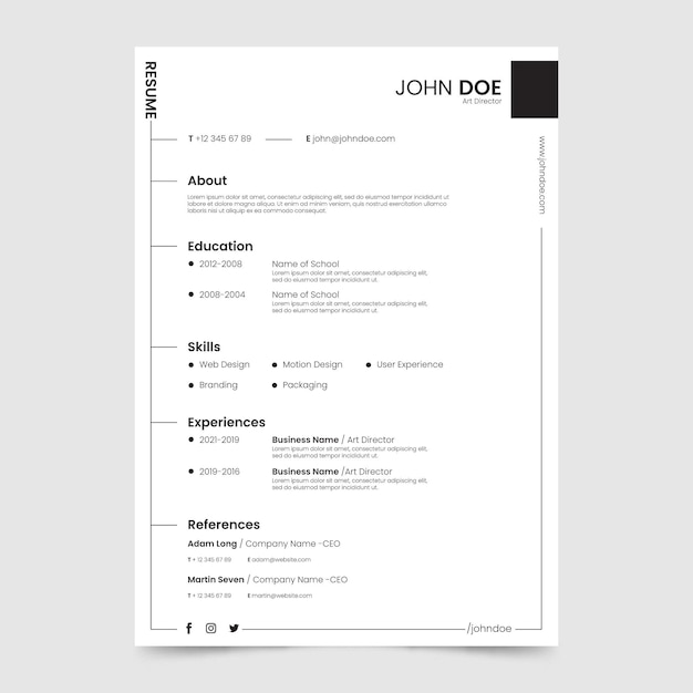 Vetor grátis modelo minimalista cv