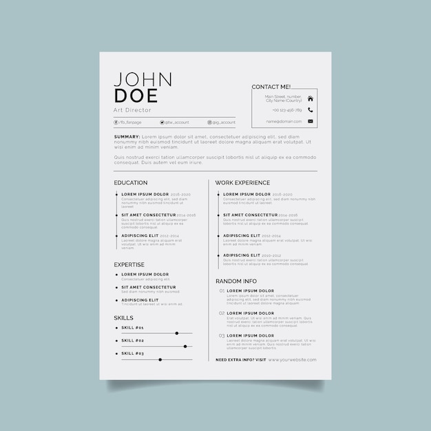 Vetor grátis modelo minimalista cv