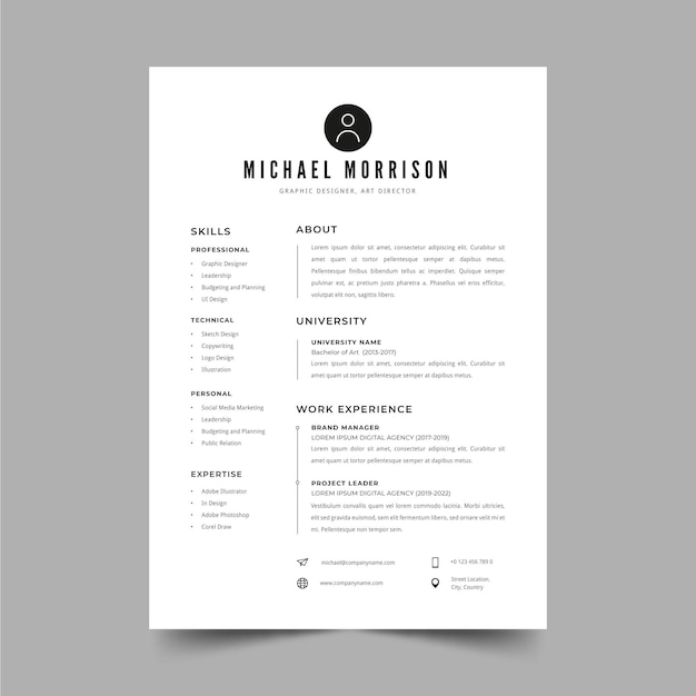 Vetor grátis modelo minimalista cv