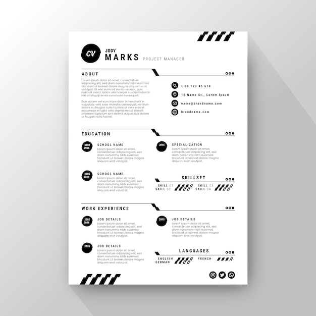 Vetor grátis modelo minimalista cv