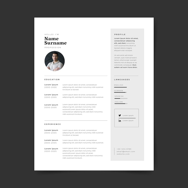 Vetor grátis modelo minimalista cv