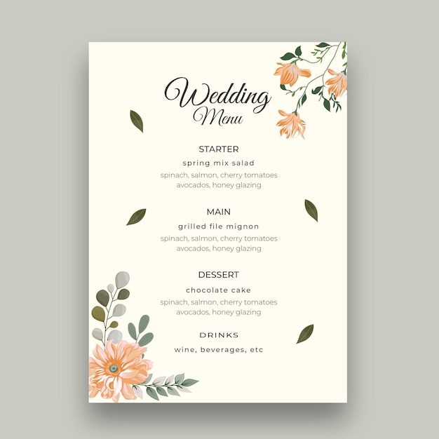 Modelo mínimo de menu de casamento