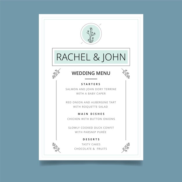 Modelo mínimo de menu de casamento