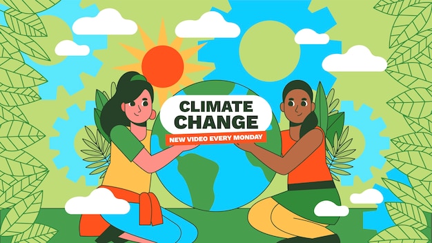 Modelo plano de arte do canal do youtube desenhado à mão sobre mudança climática