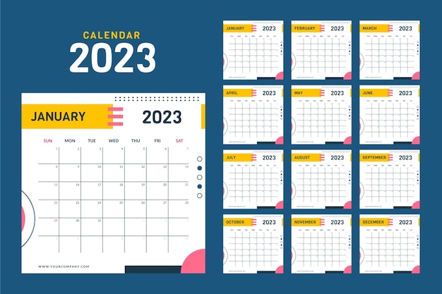 Modelo plano para calendário de ano novo de 2023