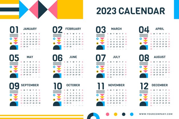 Modelo plano para calendário de ano novo de 2023