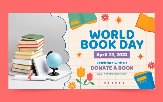 Modelo promocional de mídia social plana para celebração do dia mundial do livro