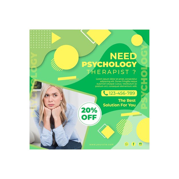 Modelo quadrado de panfleto de psicologia