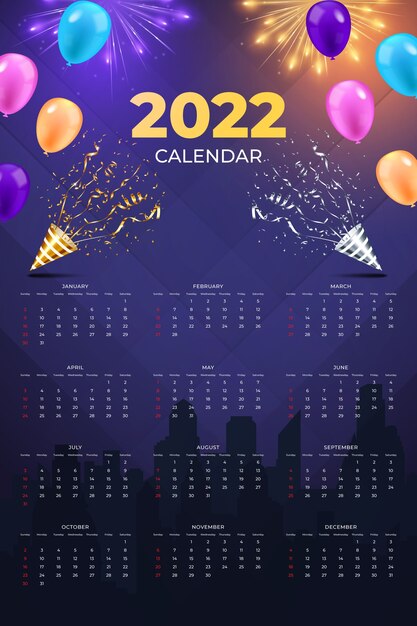 Modelo realista de calendário 2022