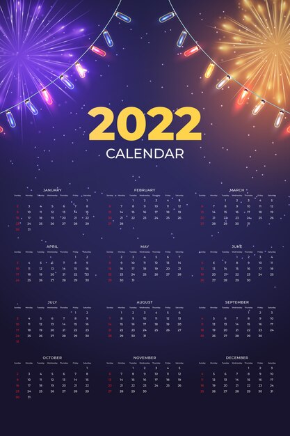 Modelo realista de calendário 2022