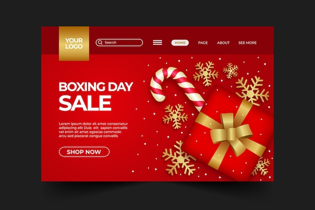 Modelo realista de página de destino de venda de boxing day