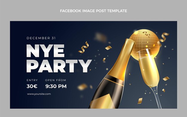 Modelo realista de postagem em mídia social de ano novo