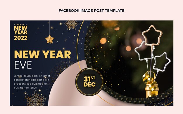 Modelo realista de postagem em mídia social de ano novo