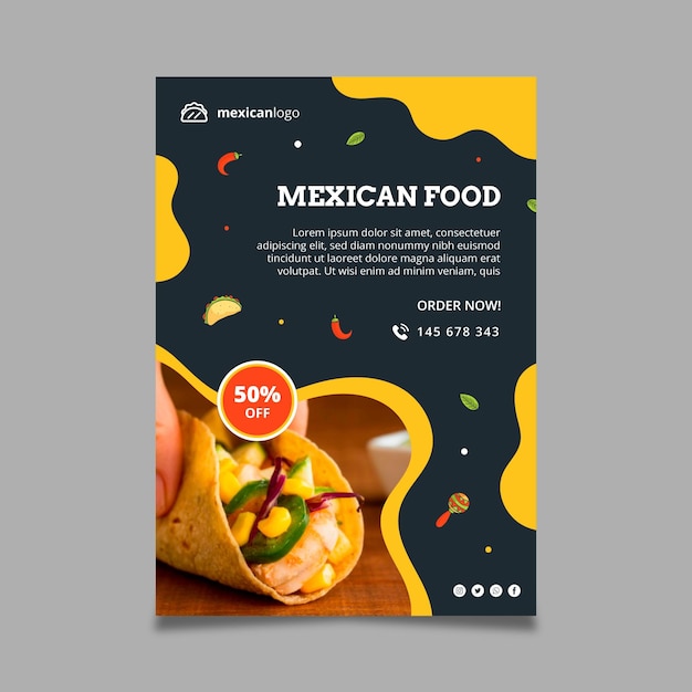 Vetor grátis modelo vertical de panfleto de comida mexicana