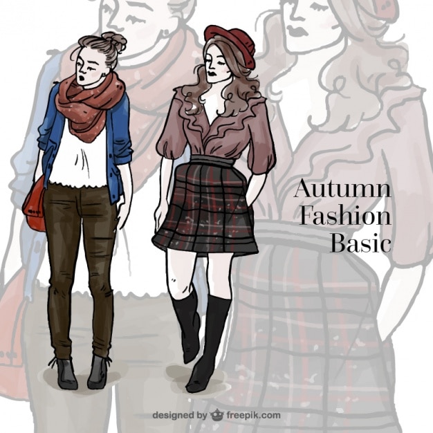 Vetor grátis modelos com roupas casuais outonal desenhada à mão