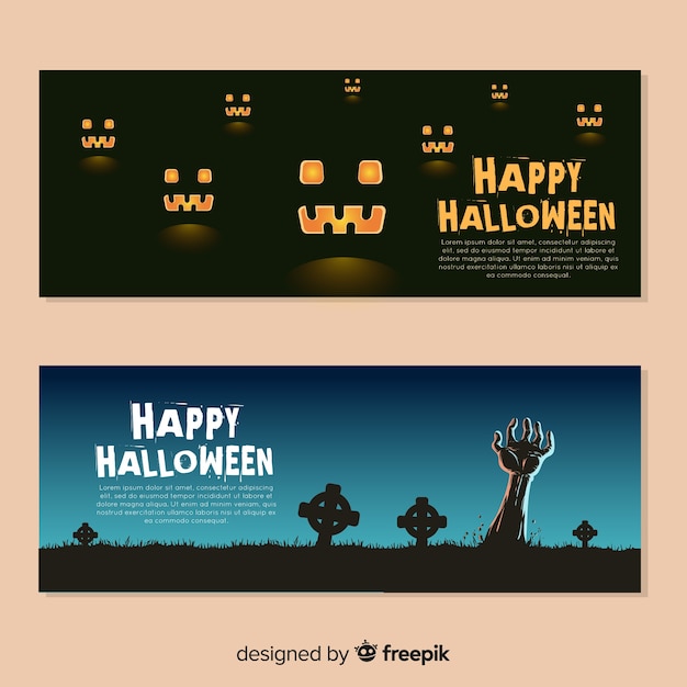 Modelos de banner de halloween em design plano