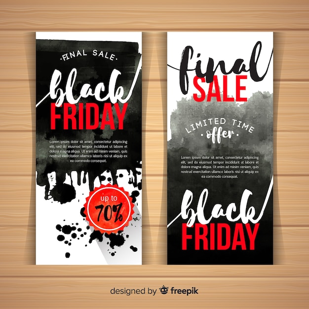 Vetor grátis modelos de banner de vendas de sexta-feira negra com manchas de aquarela