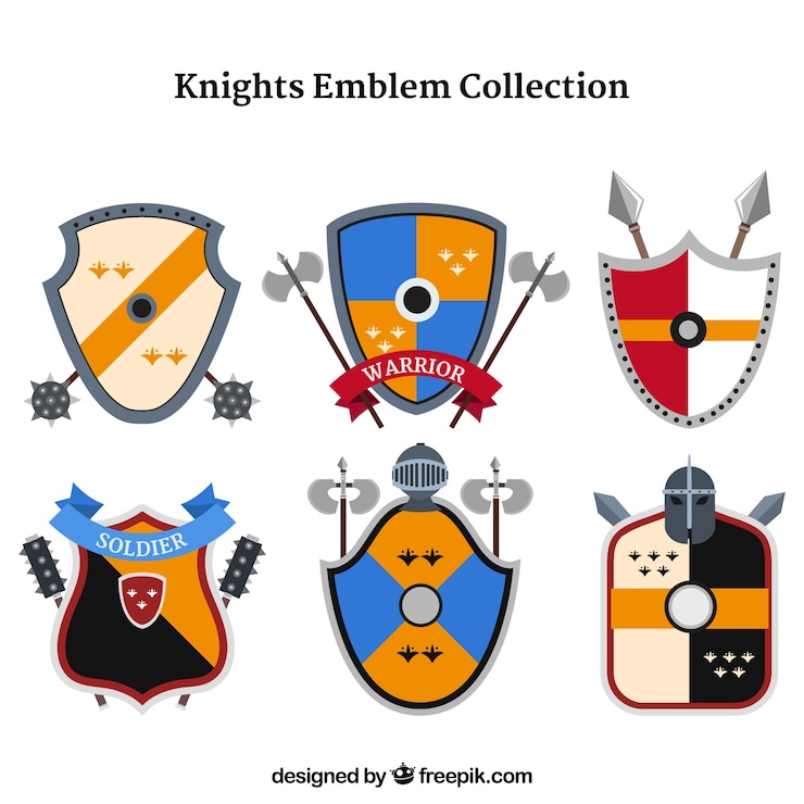 Vetor grátis modelos de emblemas de cavaleiros coloridos