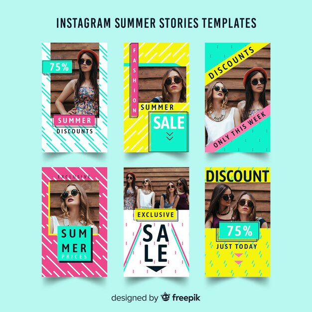 Vetor grátis modelos de histórias do instagram de venda de verão