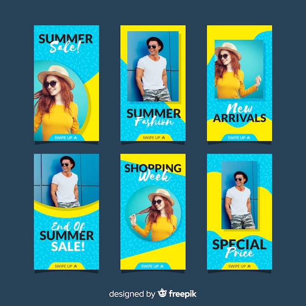 Vetor grátis modelos de histórias do instagram de venda de verão