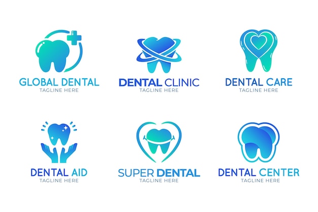 Vetor grátis modelos de logotipo dentário gradiente