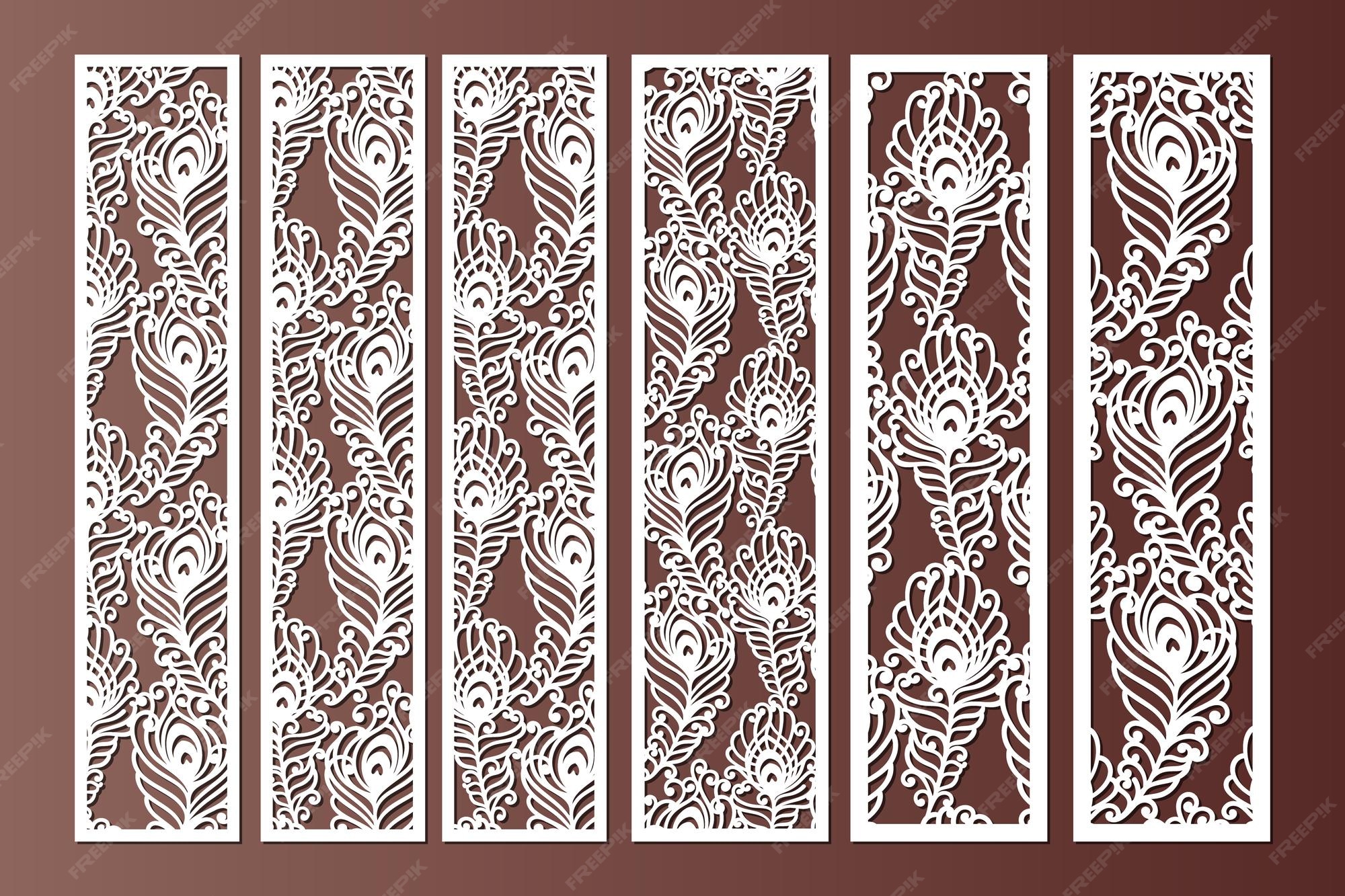 Modelos De Painel Decorativo Cortado A Laser Com Padrao De Penas De Pavao Modelos De Marcador De Bordas Ornamentais De Recorte Tela De Gabinete Gradeado Cerca Entalhada Design De Metal Escultura Em