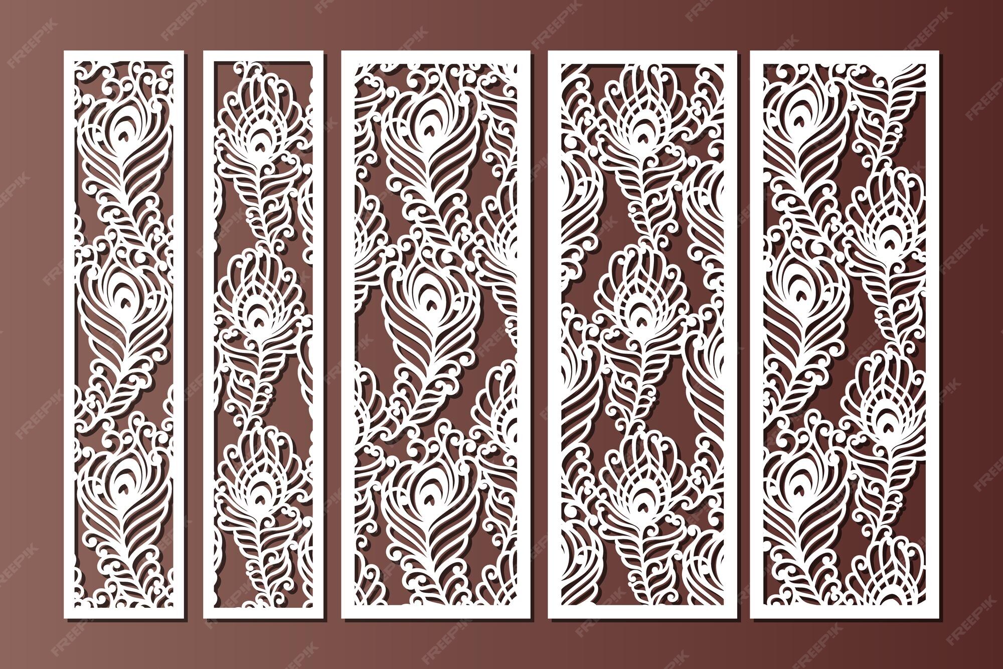 Modelos De Painel Decorativo Cortado A Laser Com Padrao De Penas De Pavao Modelos De Marcador De Bordas Ornamentais De Recorte Tela De Gabinete Gradeado Cerca Entalhada Design De Metal Escultura Em
