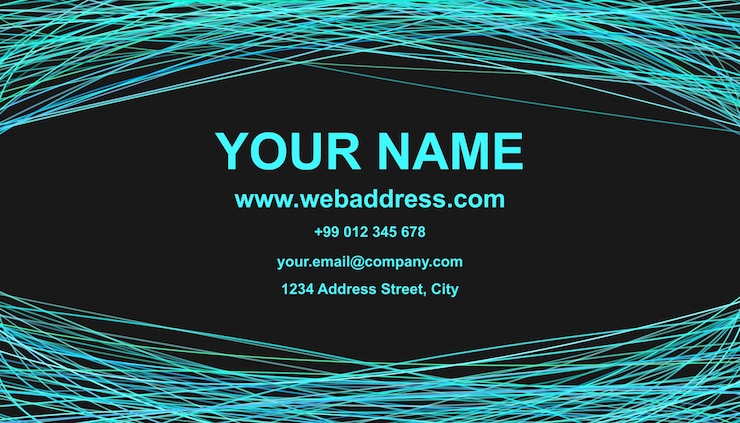 Vetor grátis modern business card template design - vetor gráfico corporativo com linhas arqueadas no fundo preto