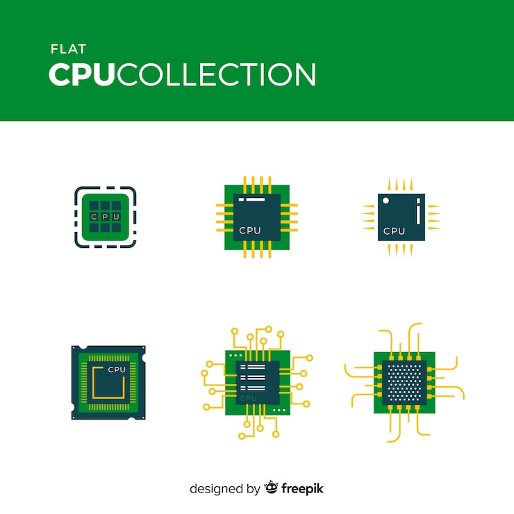 Vetor grátis modern cpu coleção com design plano
