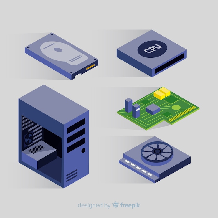 Vetor grátis modern cpu collection com vista isométrica