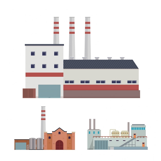 Modern industrial factory e warehouse logistic building illustration set