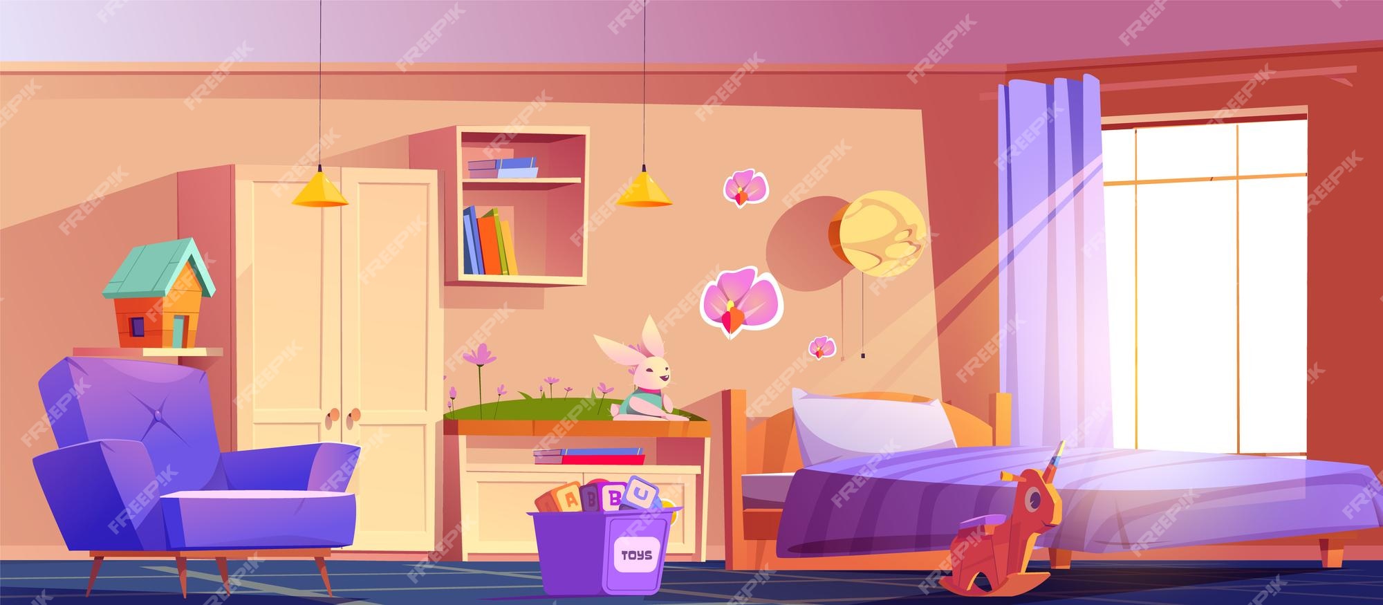 Menina Da Sala Da Cama Da Sala De Jogos Feminino Interior Da Criança Da  Mobília Da Decoração Do Armazenamento Dos Brinquedos Do a Ilustração do  Vetor - Ilustração de mesa, fêmea: 141551422