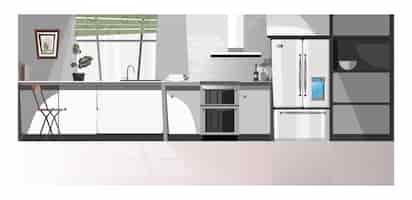 Vetor grátis moderna sala de cozinha com ilustração de aparelhos