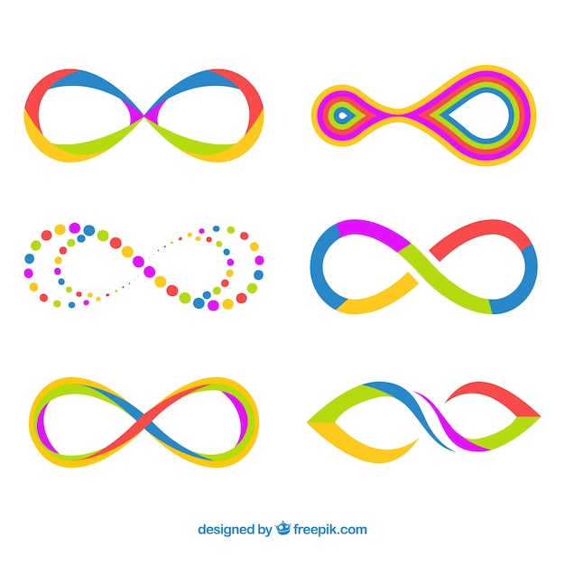 Vetor grátis moderno conjunto de símbolos coloridos de infinito