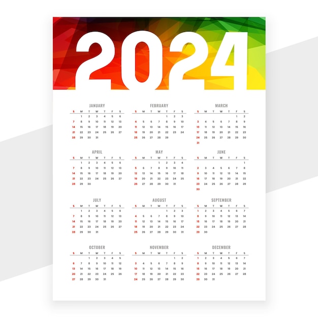 Moderno feliz ano novo 2024 layout de calendário um vetor de design imprimível