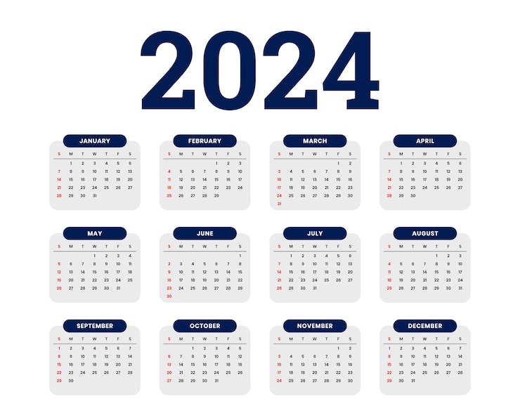 Vetor grátis moderno modelo de calendário anual para o ano novo de 2024 vector de metas anuais