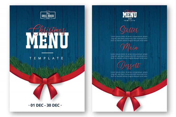 Vetor grátis moderno modelo de menu de natal com fita vermelha