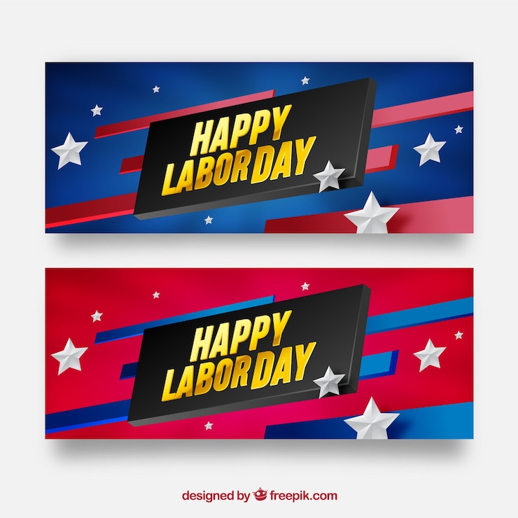 Vetor grátis moderno pacote de banners do dia do trabalho com design plano