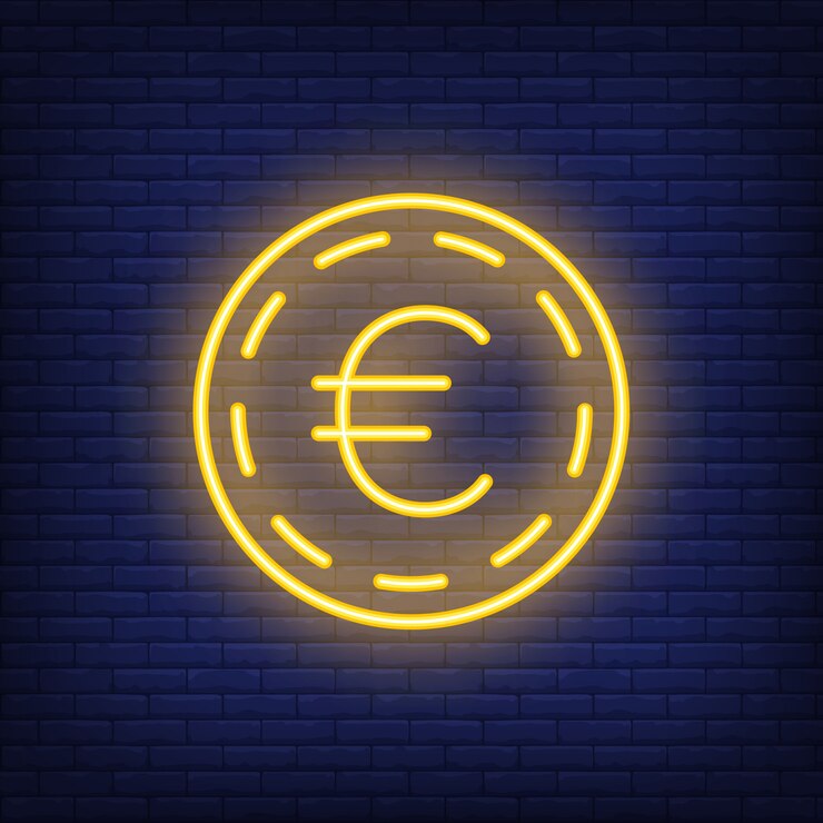 Vetor grátis moeda do euro no fundo do tijolo. ilustração de estilo de néon. dinheiro, dinheiro, taxa de câmbio.