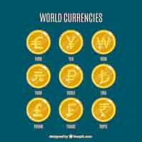 Vetor grátis moedas do mundo set