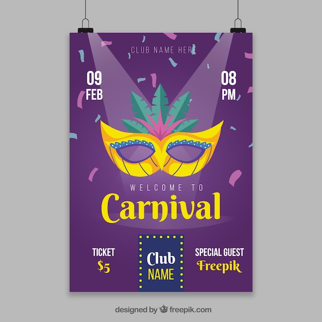 Molde de cartaz pendurado para o carnaval com holofotes