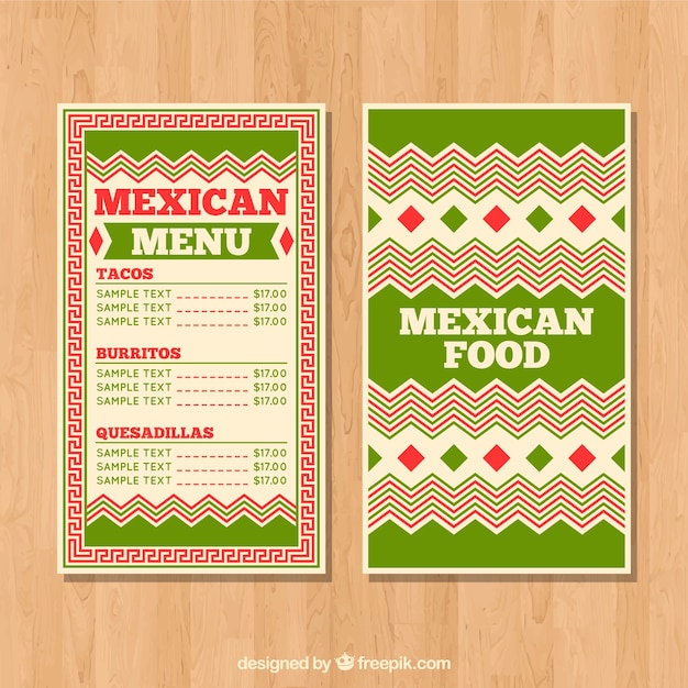 Molde de menu de comida mexicana verde