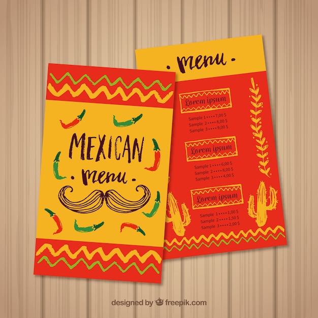 Molde de menu de comida mexicana vermelha e amarela
