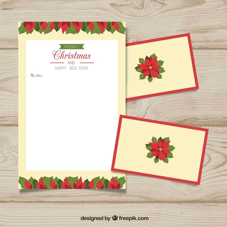 Vetor grátis molde de uma carta com flores de natal