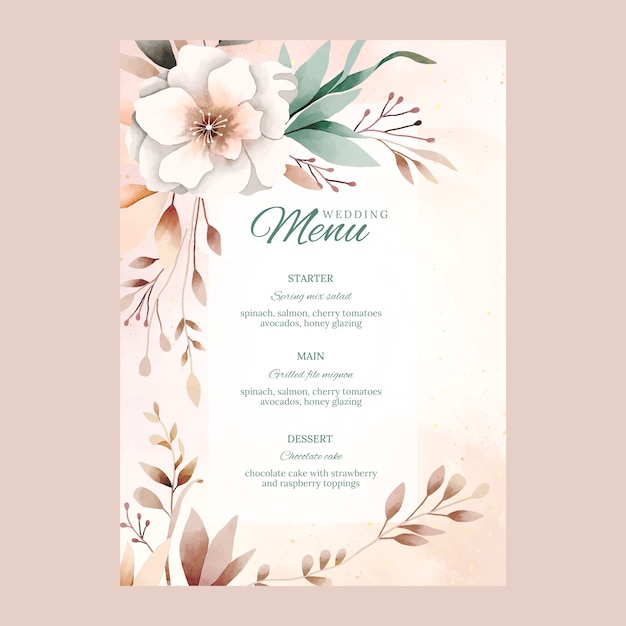 Molde do menu do casamento floral