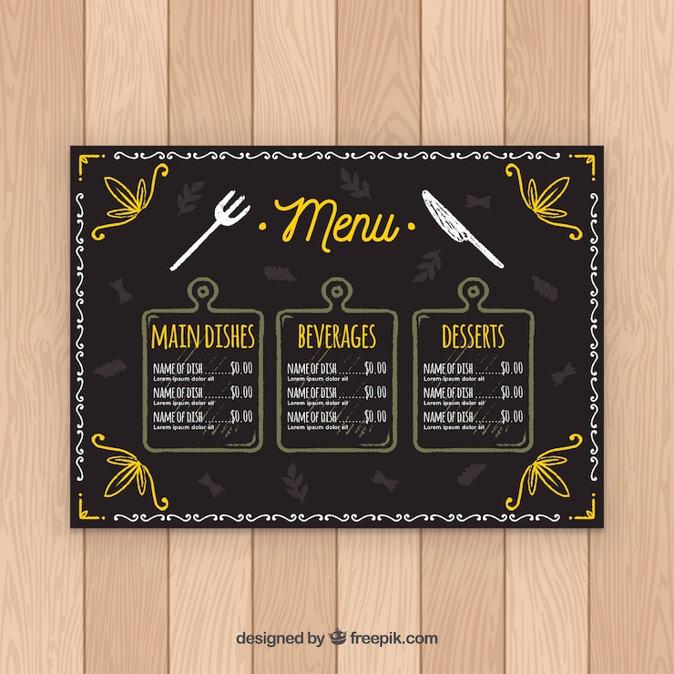 Vetor grátis molde do menu do restaurante em estilo quadro-negro