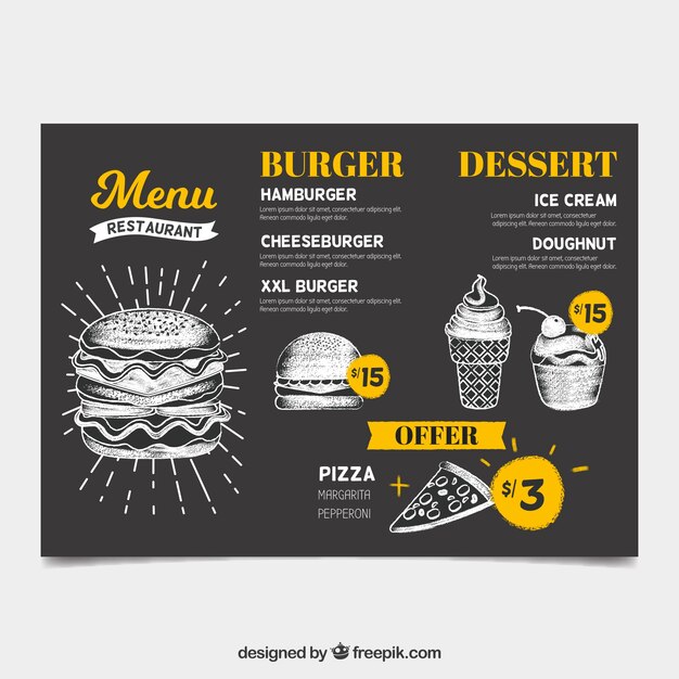 Molde do menu do restaurante em estilo quadro-negro