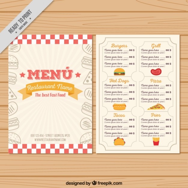 Molde do menu do vintage desenhado mão