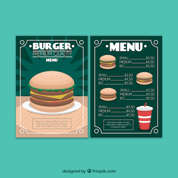 Molde verde do menu do hamburguer no projeto liso